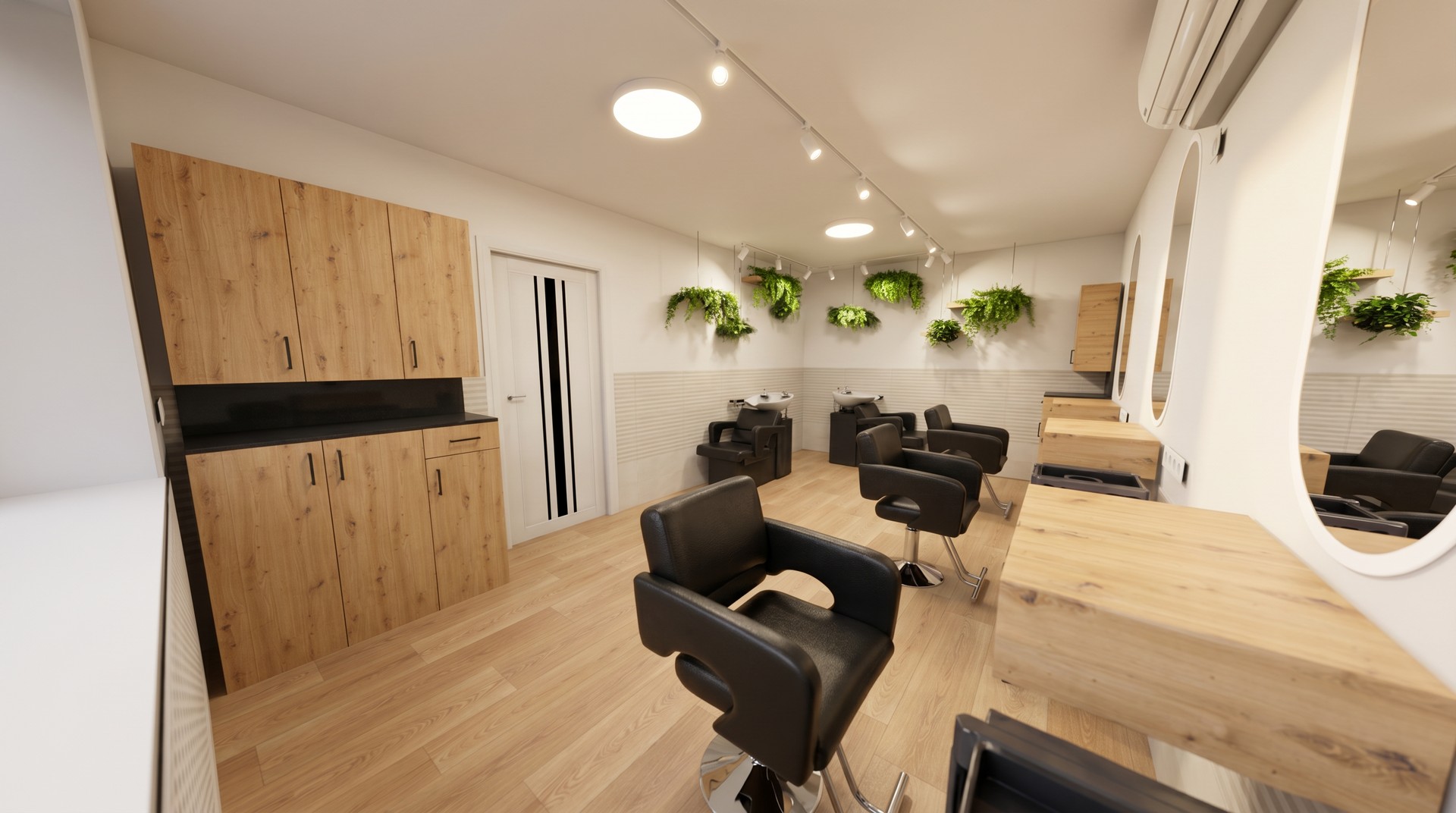 3D design of the main hair salon hall with proper lighting 3D design of the main hair salon hall with proper lighting