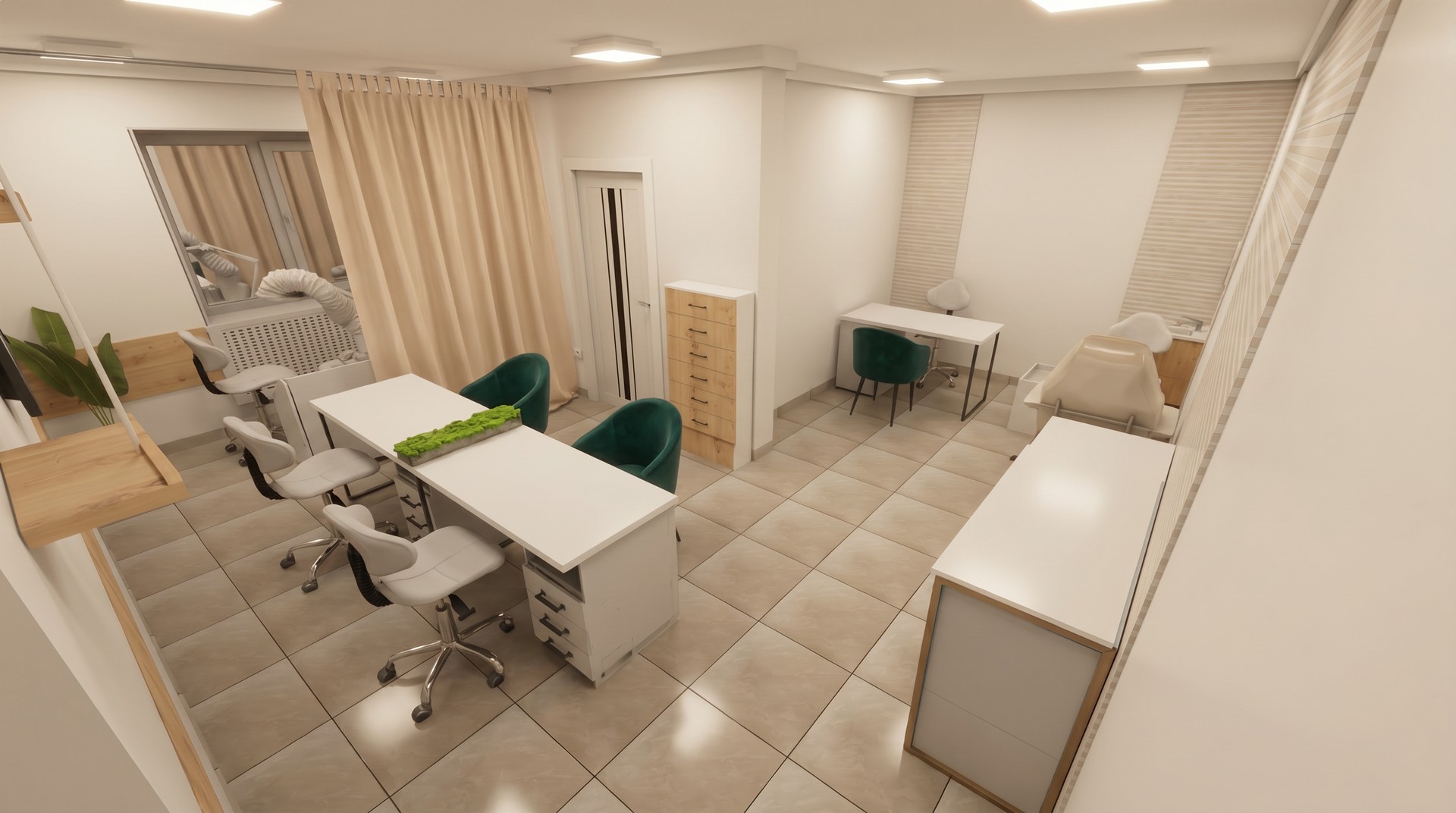 Setup of a multipurpose beauty room in light tones Setup of a multipurpose beauty room in light tones
