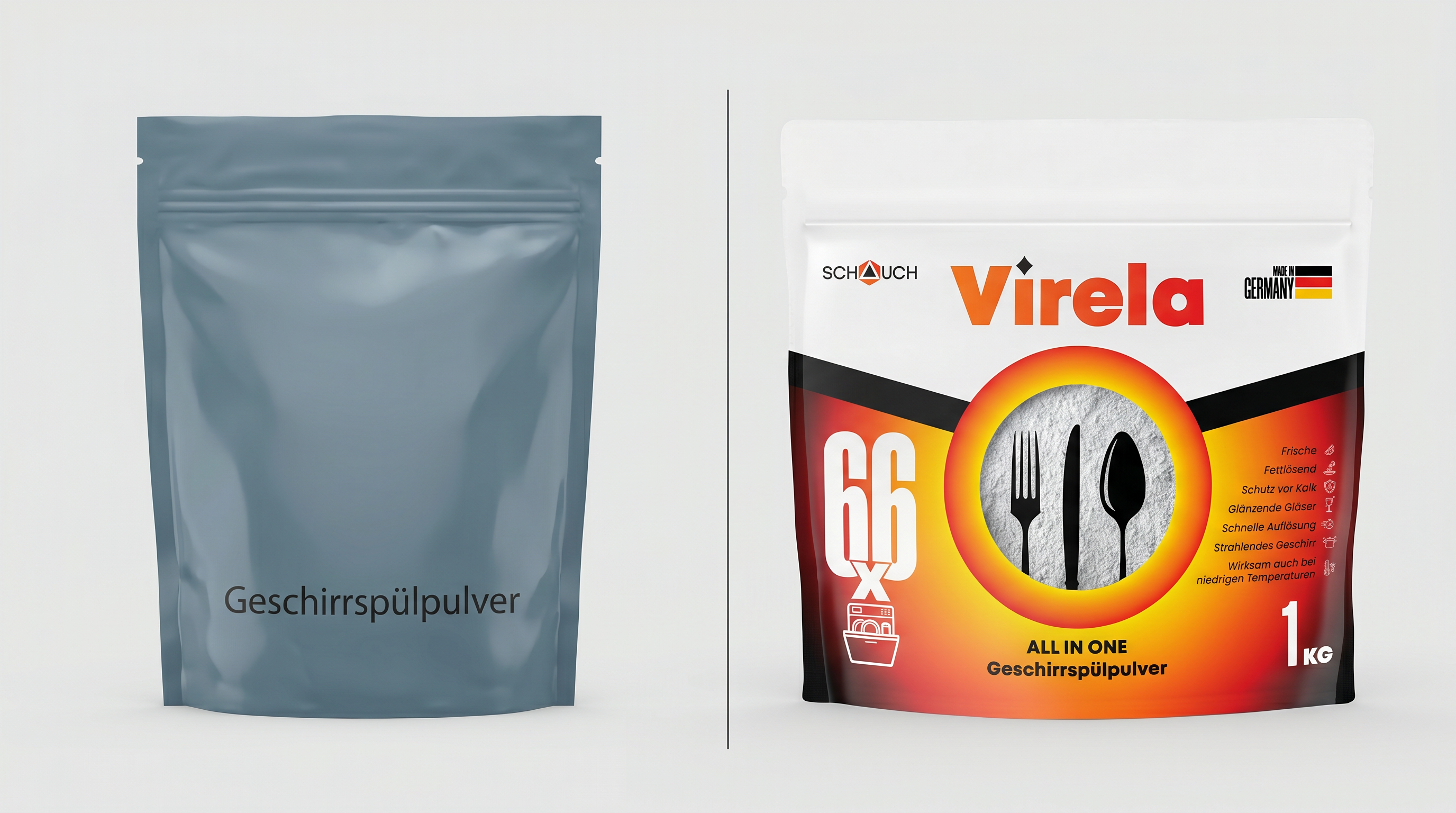 Before-and-after comparison: the old label without icons and the new design with intuitive navigation for the uninformed shopper. Before-and-after comparison: the old label without icons and the new design with intuitive navigation for the uninformed shopper.