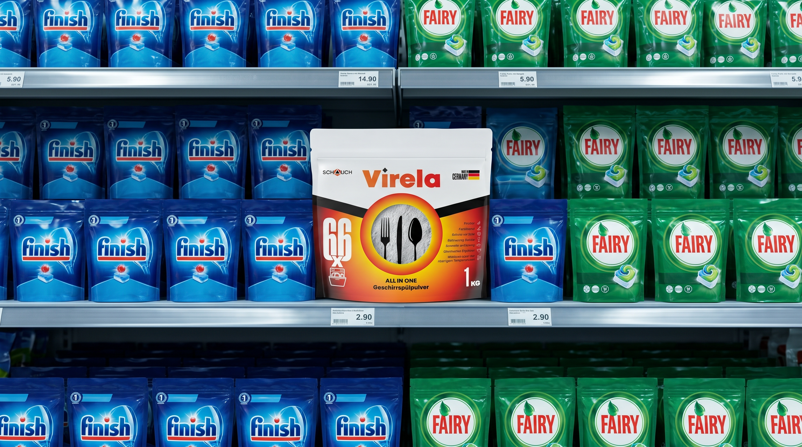 I created a prototype in AI, compared it on the shelf with actual competitors (Finish, Bingo, Porçöz), and worked to make the package “stand out” from the rest of the line. I created a prototype in AI, compared it on the shelf with actual competitors (Finish, Bingo, Porçöz), and worked to make the package “stand out” from the rest of the line.