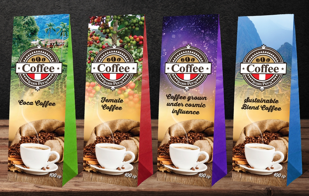 Design a series of packaging for coffee from Peru