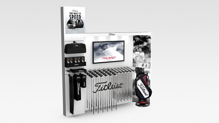 Create and 3D design of branded product stands for store St.Andrews